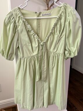 Abercrombie green puff sleeve tie mini dress